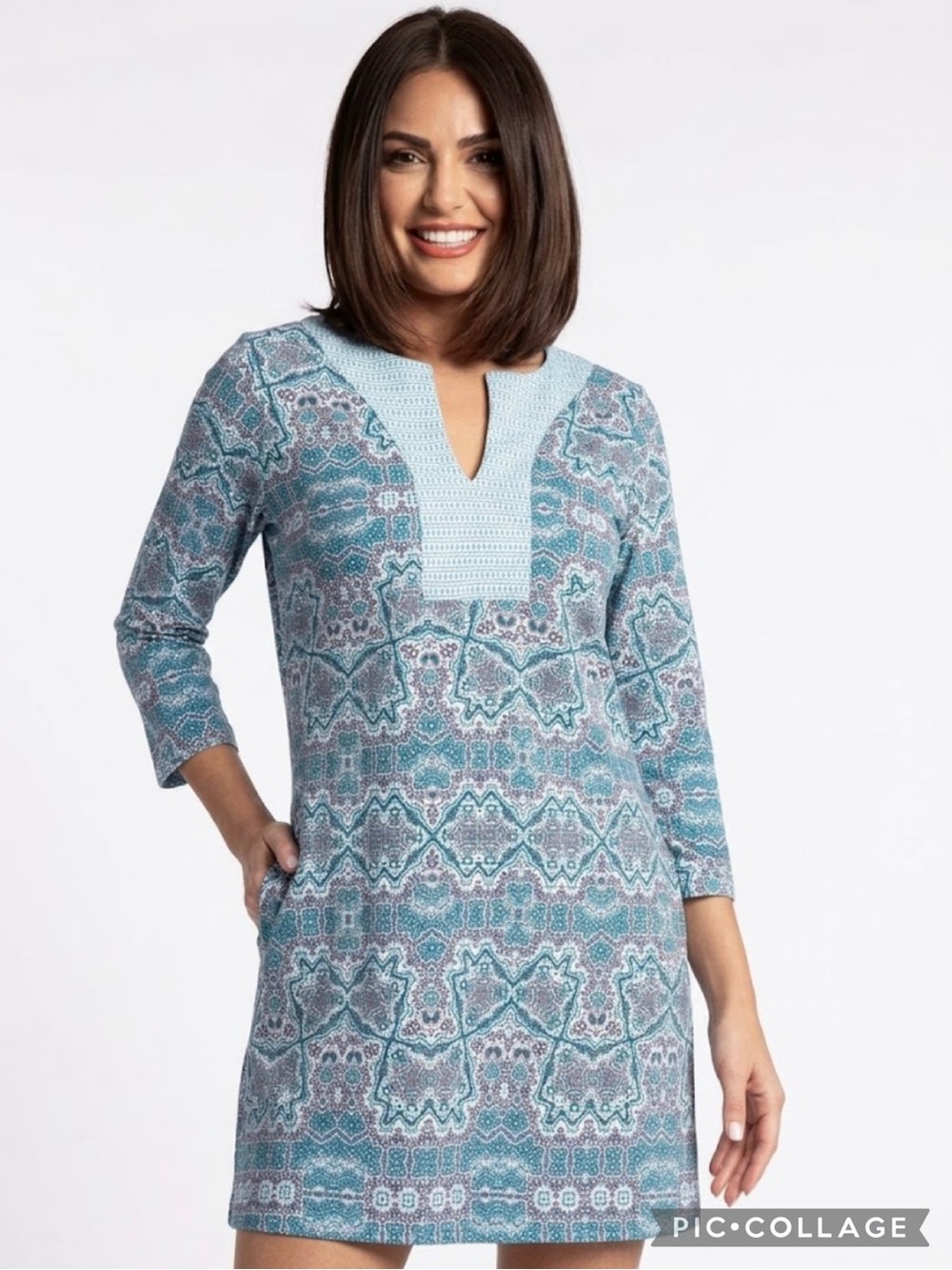 Cabana Life Coastal Cottage Dress M Blue Aqua Tunic Dress UPF 50+ Beachy